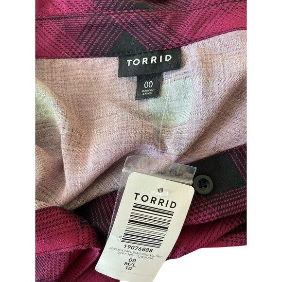 Torrid Purple Black Plaid Rayon Long Sleeve Button Dress NWT Size 00 - Picture 11 of 12